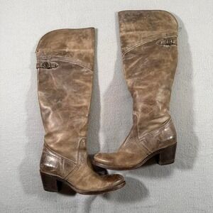 Women's Frye Knee High Grey Leather Riding Boots Preppy 7B